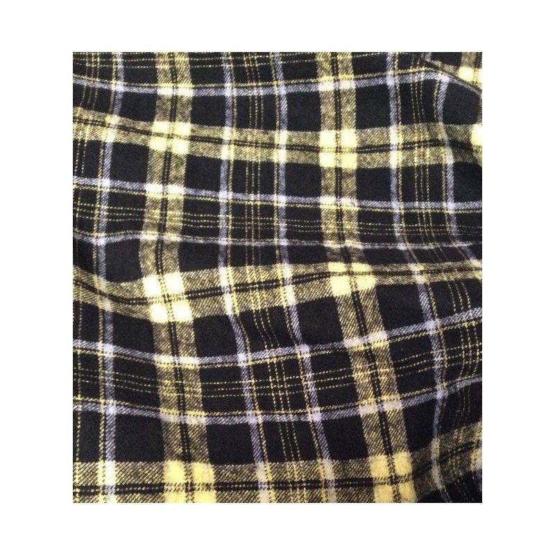 Echantillon : Tissu Laine Bouillie Écossaise 3D - Jaune & Noir - Effet Cloqué & Isolant Naturel
