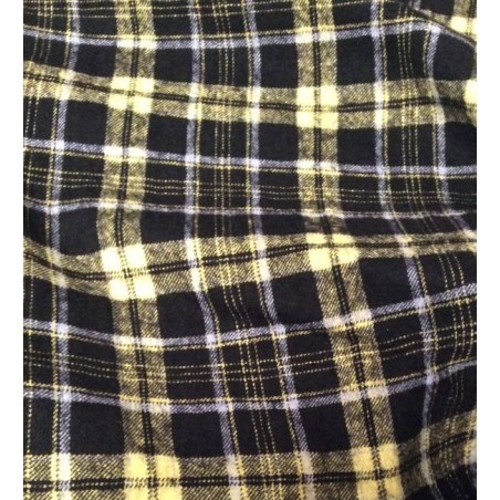 Echantillon : Tissu Laine Bouillie Écossaise 3D - Jaune & Noir - Effet Cloqué & Isolant Naturel
