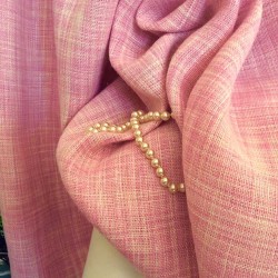 Tissu pur Lin Tweed Flammé Rose & Blanc - Élégance Romantique