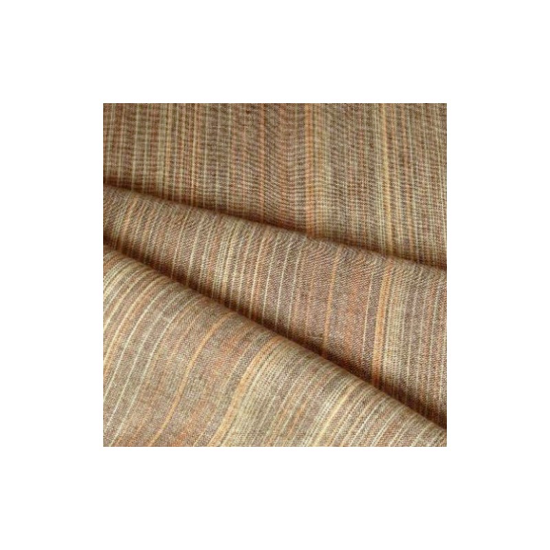 Tissu Lin & Viscose Marron à Fines Rayures - Tombé Plombant & Éclat Soyeux