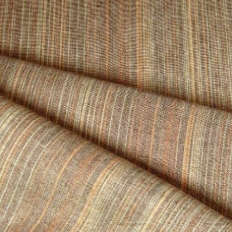Tissu Lin & Viscose Marron à Fines Rayures - Tombé Plombant & Éclat Soyeux