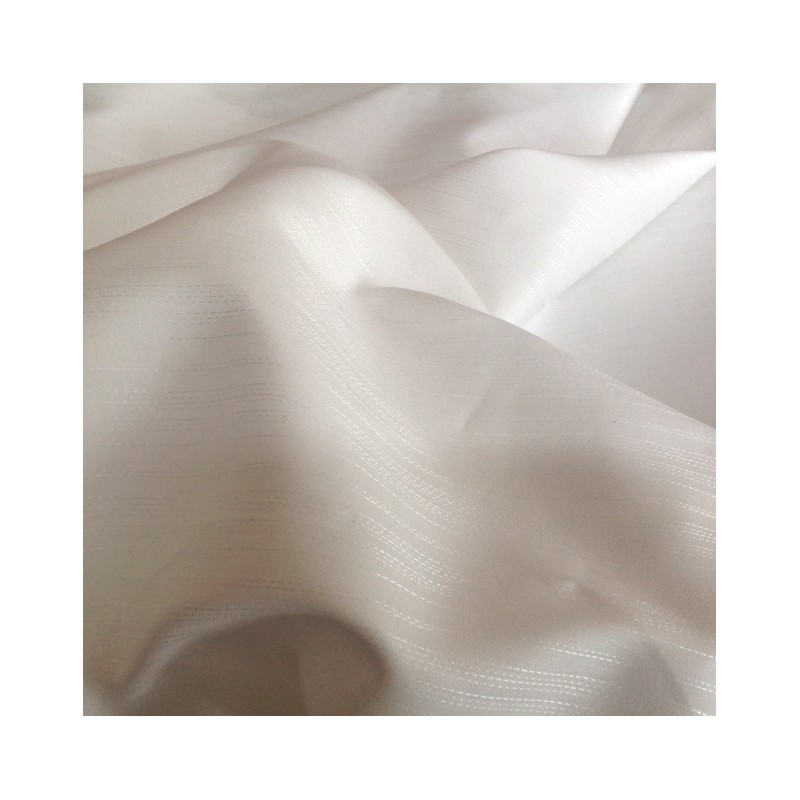 Tissu Blanc Satiné Laine & Coton - Rayures Bayadères Brillantes