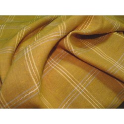 Tissu Lin Mélangé Jaune Moutarde à Fines Rayures et Carreaux