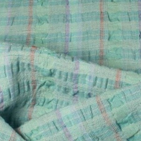 Tissu Lin Seersucker Turquoise - Rayures Gaufrées & Plissées