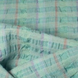 Tissu Lin Seersucker Turquoise - Rayures Gaufrées & Plissées