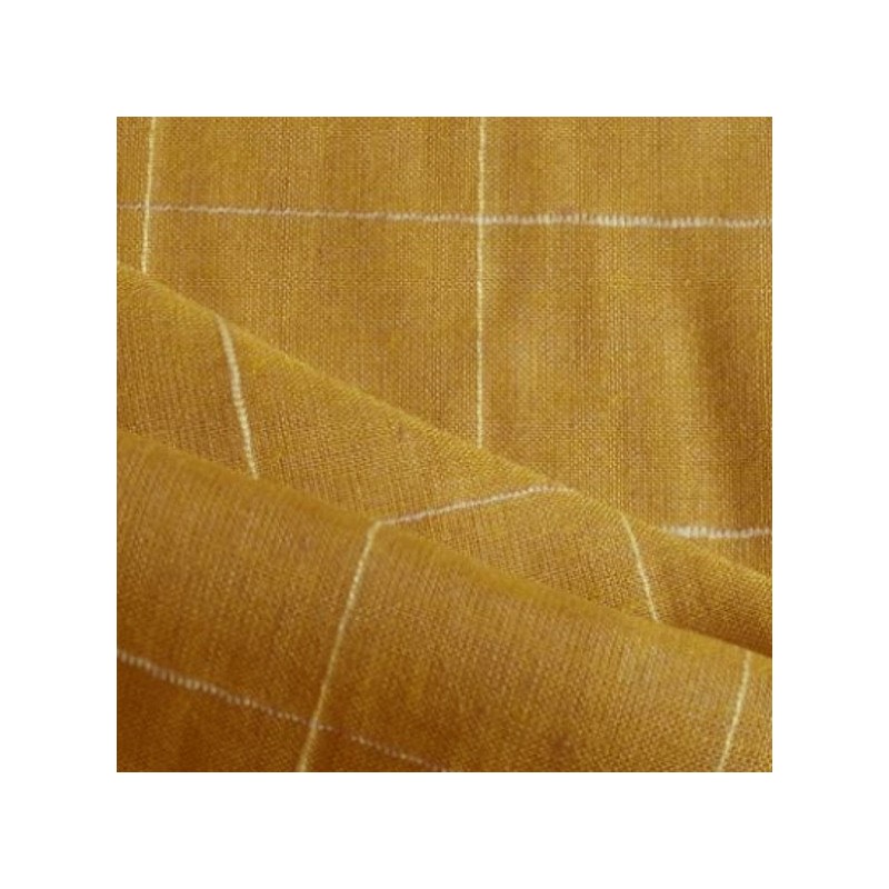Tissu Lin & Viscose Jaune Moutarde à Carreaux