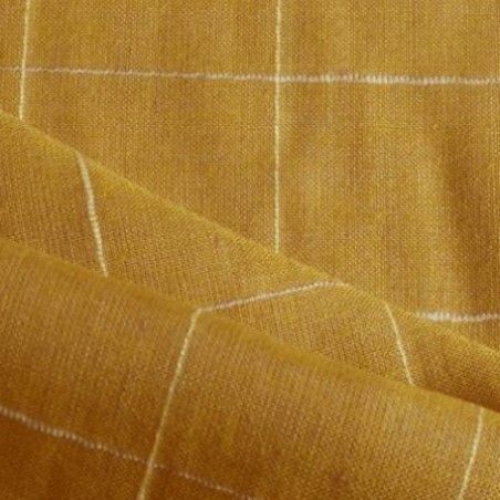 Tissu Lin & Viscose Jaune Moutarde à Carreaux