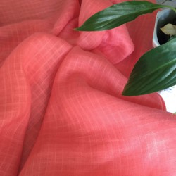 Voile Pur Lin Corail à Carreaux - Transparence, Légèreté & Éclat