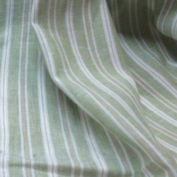 Tissu lin et viscose à rayures vertes et beige au mètre