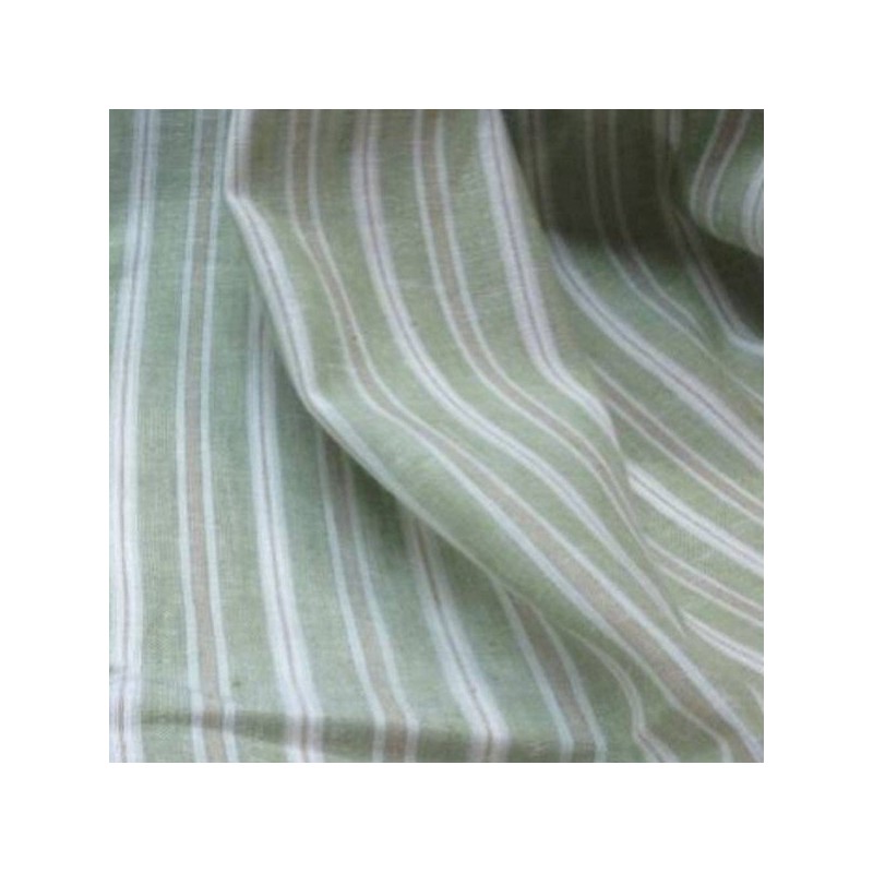 Tissu lin et viscose à rayures vertes et beige au mètre