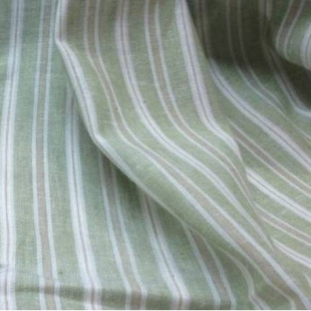 Tissu lin et viscose à rayures vertes et beige au mètre