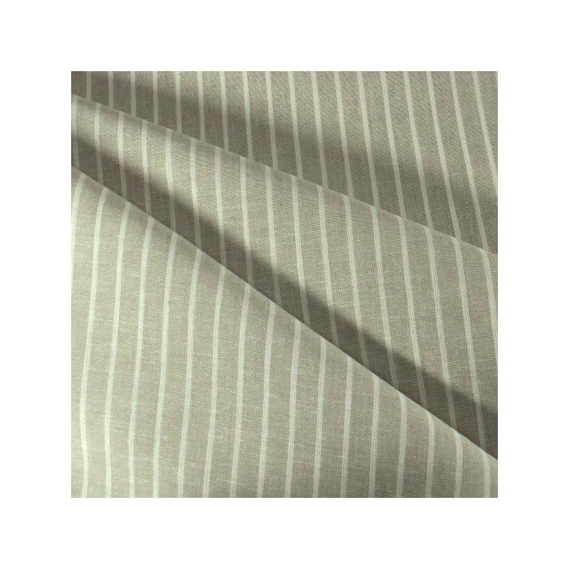 Tissu lin et viscose taupe à rayures fines au mètre