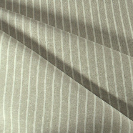 Tissu lin et viscose taupe à rayures fines au mètre