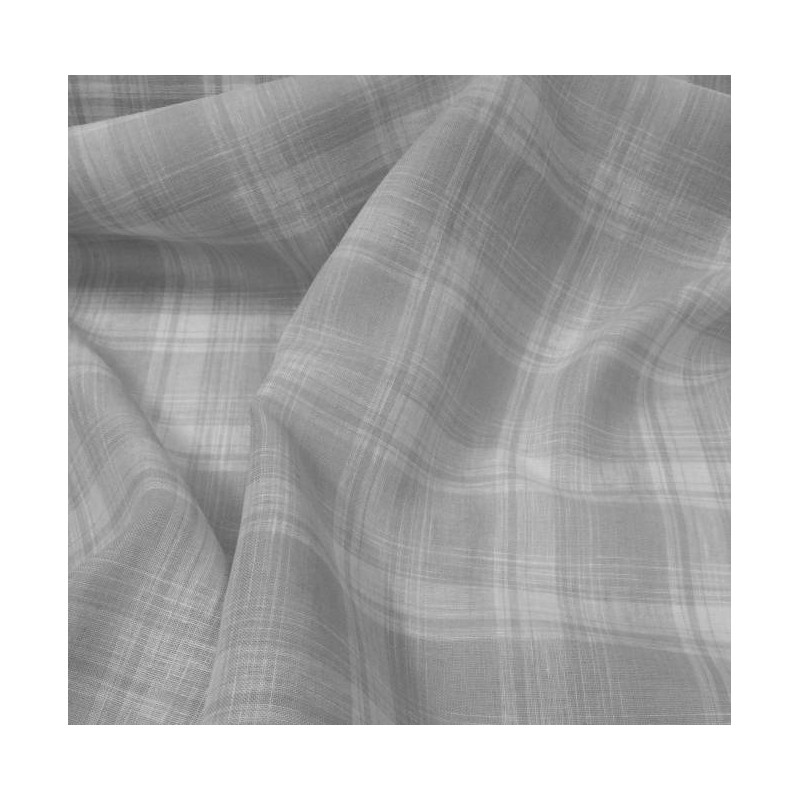 Tissu 100% lin écossais à carreaux gris clair et blanc au mètre