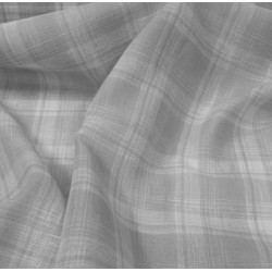 Tissu 100% lin écossais à carreaux gris clair et blanc au mètre