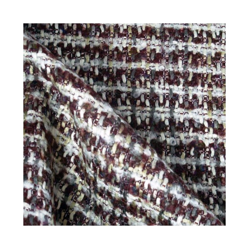 Tissu tweed bordeaux et blanc