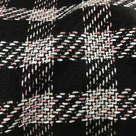 Tissu tweed carreaux rose noir et blanc