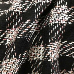 Tissu tweed carreaux rose noir et blanc