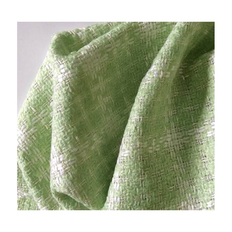 Tissu tweed carreaux vert et blanc