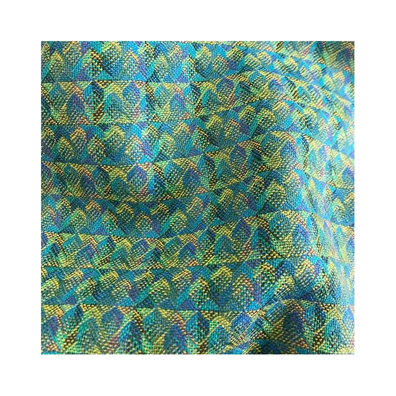 Tissu laine turquoise et vert à motif Vazarely